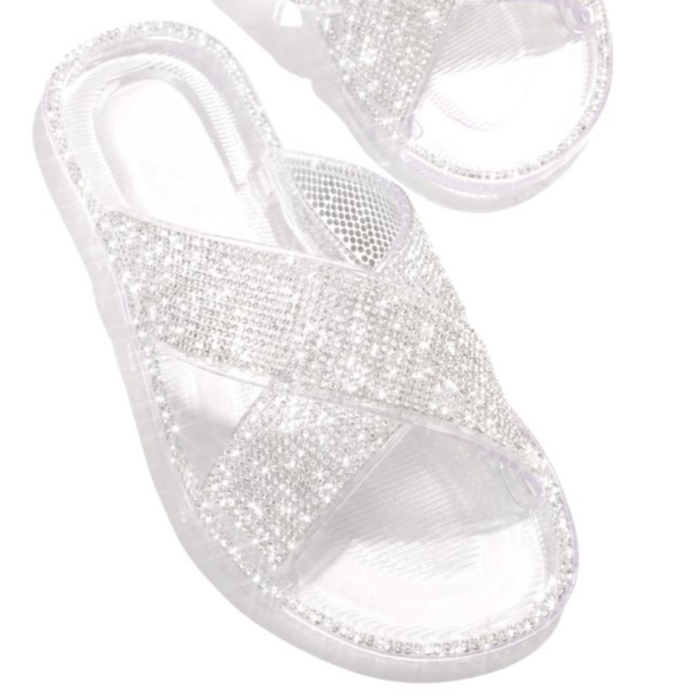 💎NEW💎 Embellished Criss Cross Jelly Slides-Black - Picture 5 of 6